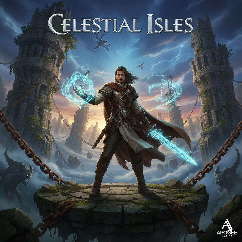 Artwork for Celestial Isles, a mage on a floating island